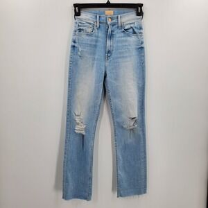 Mother High Rise Rider Ankle Fray Straight Jeans Raw Hem 25 Island After Hour B7